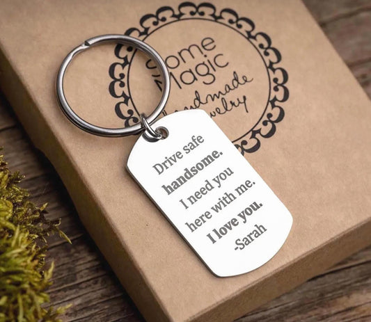 Drive Safe Handsome Keychain for Boyfriend or Husband, Keyring for New Driver, Gift for Passing Driving Test, Birthday Gift for Him, C.2