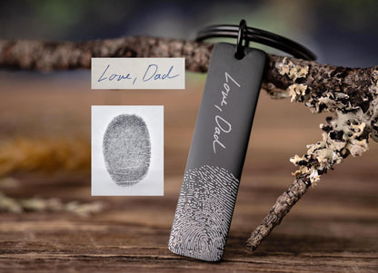 Actual Fingerprint and Handwriting Memorial Keychain, Laser Engraved Custom Signature Keyring, Personalized Grief Gift with Inscription, C.2