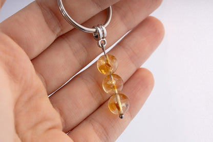 Citrine Gemstone Keychain - Mineral Crystal Yellow Keyring with Meaning Card and Gift Box, Abundance, Joy and Confidence Gift, MGM