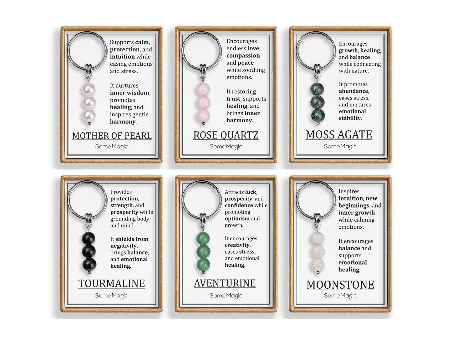 Pink Opal Gemstone Keychain - Genuine Mineral Crystal Pink Keyring with Meaning Card and Gift Box, Love, Healing and Peace Gift, MGM