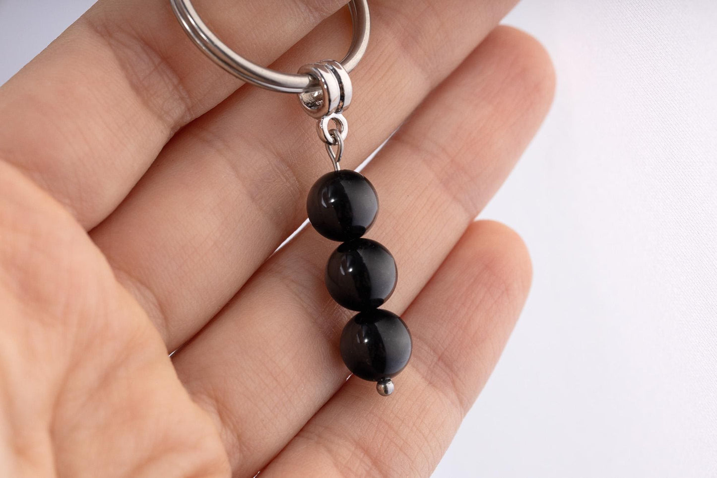 Tourmaline Gemstone Keychain - Mineral Crystal Black Keyring with Meaning Card and Gift Box, Protection and Prosperity Gift, MGM