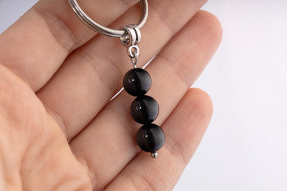 Tourmaline Gemstone Keychain - Mineral Crystal Black Keyring with Meaning Card and Gift Box, Protection and Prosperity Gift, MGM
