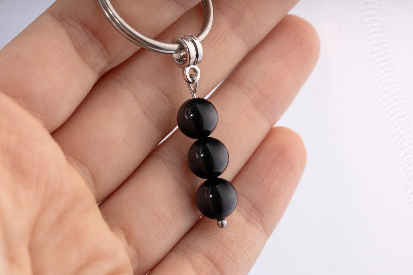 Black Onyx Gemstone Keychain - Genuine Mineral Crystal Keyring with Meaning Card and Gift Box, Strength, Protection & Willpower Gift, MGM