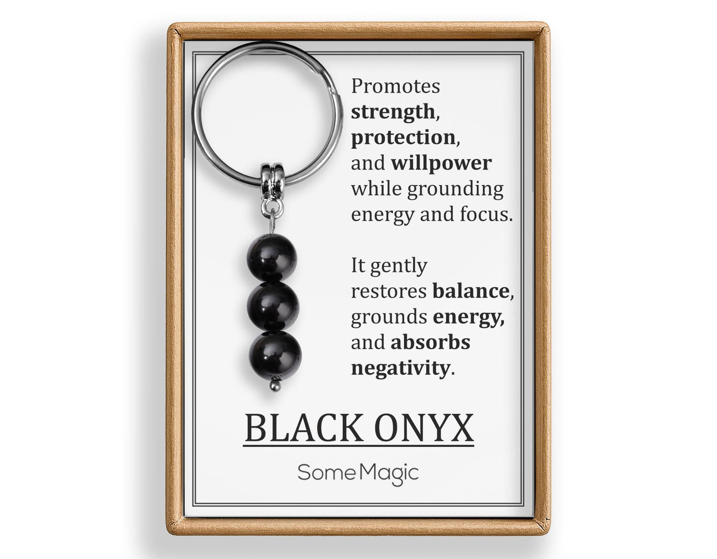 Black Onyx Gemstone Keychain - Genuine Mineral Crystal Keyring with Meaning Card and Gift Box, Strength, Protection & Willpower Gift, MGM