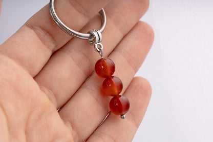Carnelian Gemstone Keychain - Genuine Mineral Crystal Red Keyring with Meaning Card and Gift Box, Motivation, Vitality & Courage Gift, MGM