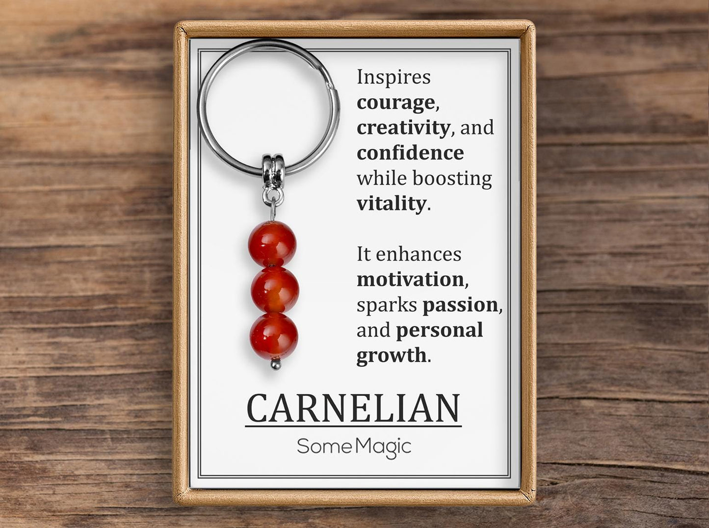 Carnelian Gemstone Keychain - Genuine Mineral Crystal Red Keyring with Meaning Card and Gift Box, Motivation, Vitality & Courage Gift, MGM