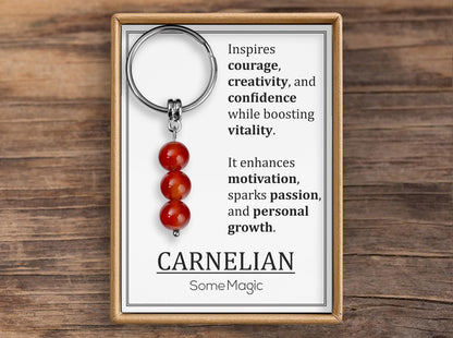 Carnelian Gemstone Keychain - Genuine Mineral Crystal Red Keyring with Meaning Card and Gift Box, Motivation, Vitality & Courage Gift, MGM