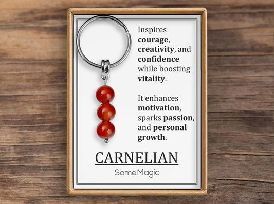 Carnelian Gemstone Keychain - Genuine Mineral Crystal Red Keyring with Meaning Card and Gift Box, Motivation, Vitality & Courage Gift, MGM