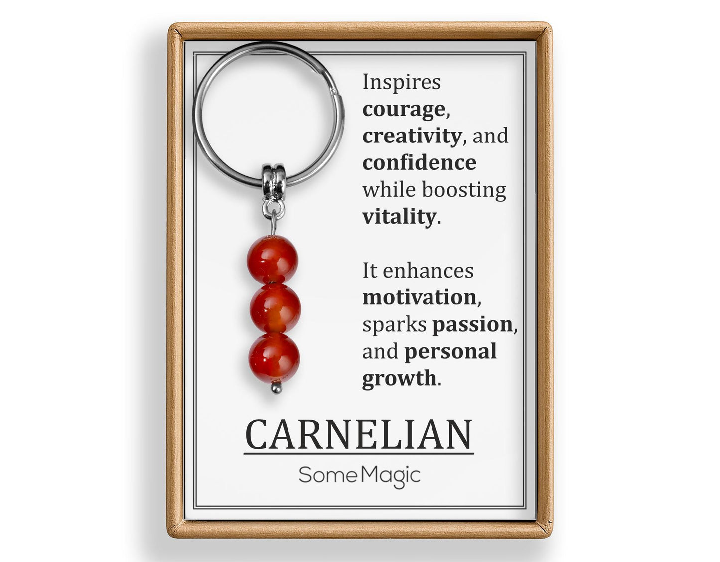 Carnelian Gemstone Keychain - Genuine Mineral Crystal Red Keyring with Meaning Card and Gift Box, Motivation, Vitality & Courage Gift, MGM