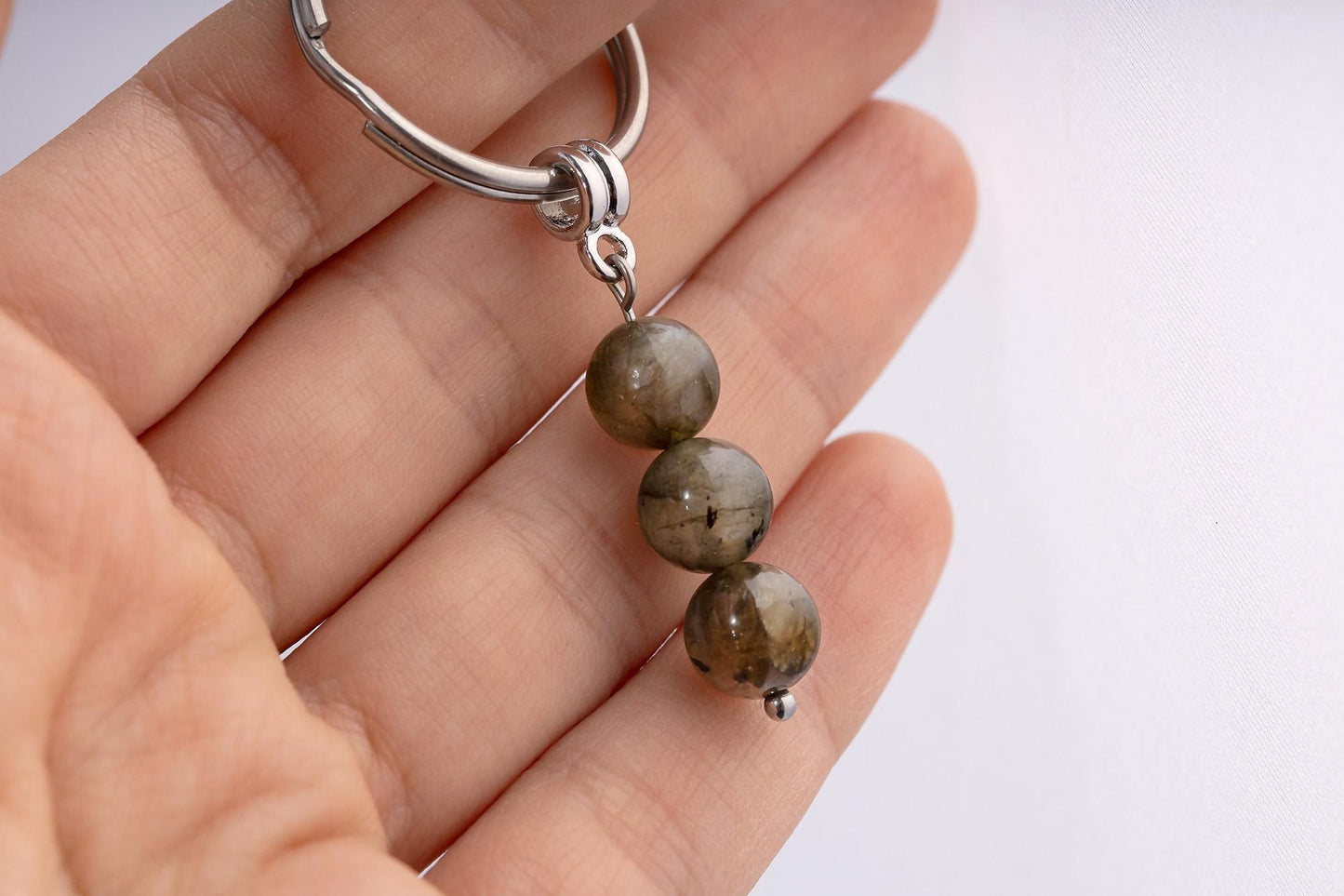 Labradorite Gemstone Keychain - Genuine Mineral Crystal Gray Keyring with Meaning Card and Gift Box, Transformation and Strength Gift, MGM