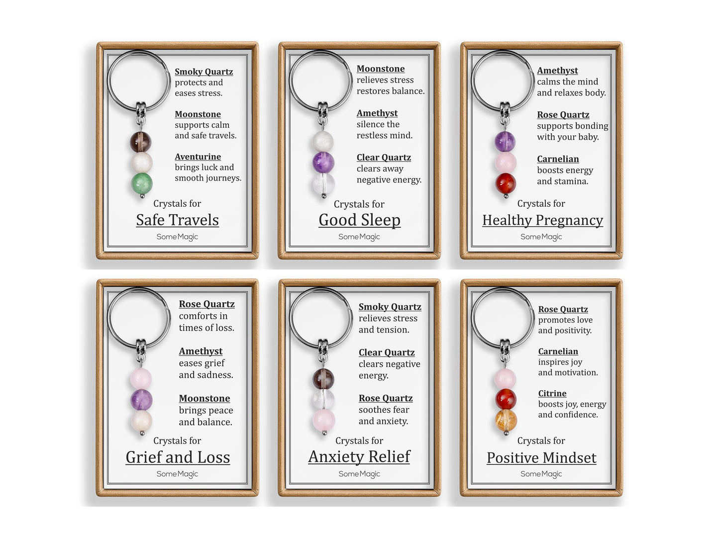 Journey Protection Gemstone Set Keychain - Mineral Crystal Keyring with Tourmaline, Aquamarine & Amethyst, Gift Box and Meaning Card, CGM