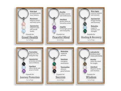 Grief and Loss Gemstone Set Keychain - Genuine Crystal Keyring with Rose Quartz, Amethyst & Moonstone, Gift Box and Meaning Card, CGM