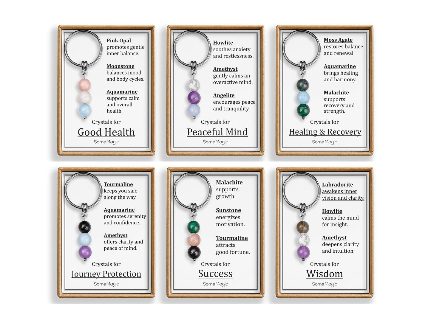Positive Mindset Gemstone Set Keychain - Mineral Crystal Keyring with Rose Quartz, Carnelian & Citrine, Gift Box and Meaning Card, CGM