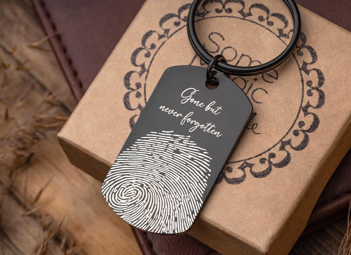 Actual Fingerprint Keepsake Keychain with Custom  Engraved Handwriting, Loss of Father Memorial Gift,  Keyring, Personalized Grief Gift, C.2