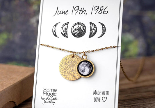Custom Moon Phase and Star Map Necklace, Special Date Personalized Jewelry, Birthday Gift for Daughter, Mother's Day Gift for Mom, KP.7