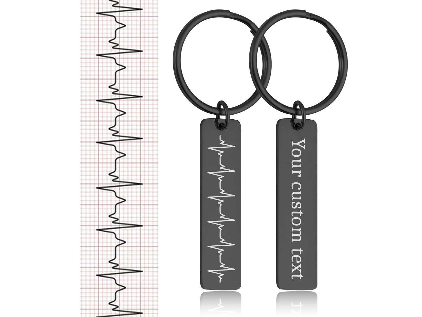 Engraved Heartbeat Keychain - Custom Baby Cardiogram or Soundwave Keyring, Personalized Memorial Keepsake, Expecting Daddy to Be Gift, C.2