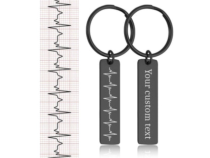 Engraved Heartbeat Keychain - Custom Baby Cardiogram or Soundwave Keyring, Personalized Memorial Keepsake, Expecting Daddy to Be Gift, C.2