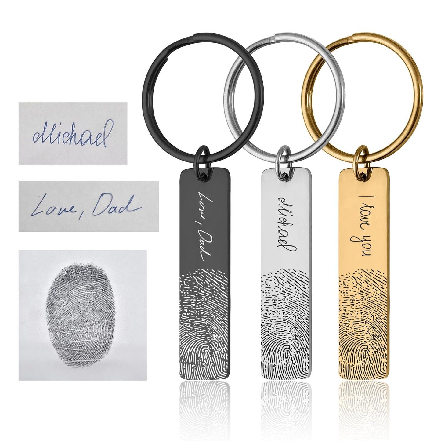 Actual Fingerprint and Handwriting Memorial Keychain, Laser Engraved Custom Signature Keyring, Personalized Grief Gift with Inscription, C.2