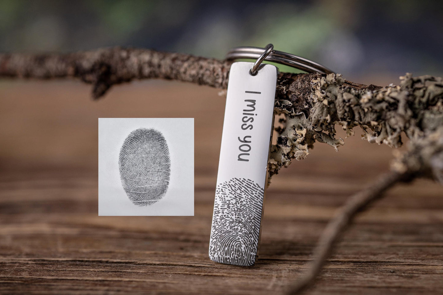 Actual Fingerprint and Handwriting Memorial Keychain, Laser Engraved Custom Signature Keyring, Personalized Grief Gift with Inscription, C.2