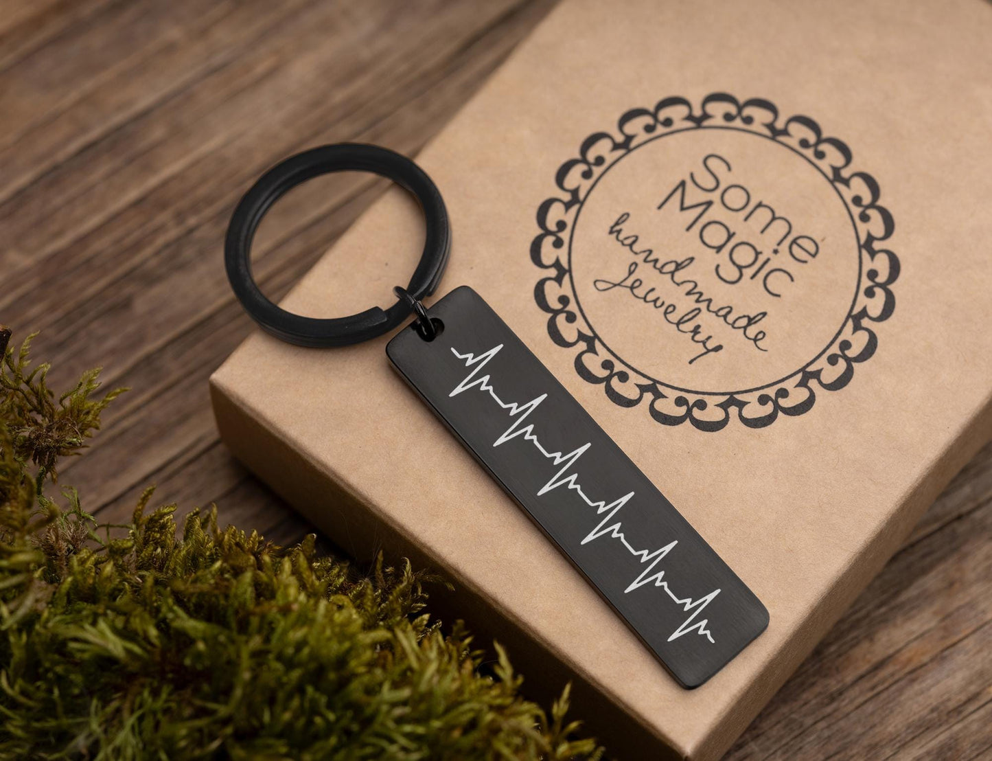 Engraved Heartbeat Keychain - Custom Baby Cardiogram or Soundwave Keyring, Personalized Memorial Keepsake, Expecting Daddy to Be Gift, C.2