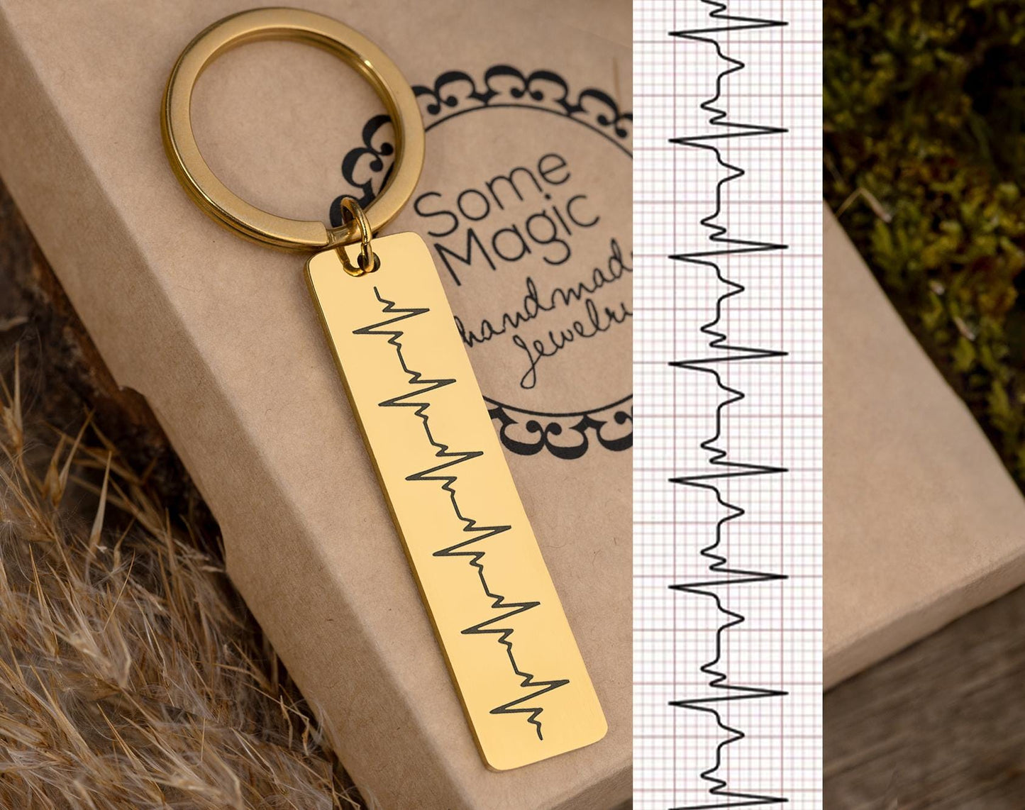 Engraved Heartbeat Keychain - Custom Baby Cardiogram or Soundwave Keyring, Personalized Memorial Keepsake, Expecting Daddy to Be Gift, C.2