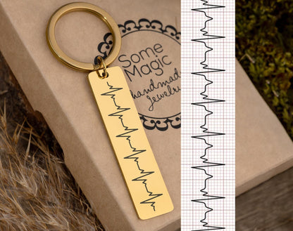 Engraved Heartbeat Keychain - Custom Baby Cardiogram or Soundwave Keyring, Personalized Memorial Keepsake, Expecting Daddy to Be Gift, C.2