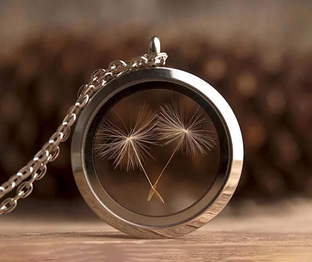 Dandelion Seed Necklace, Dandelion Jewelry for Her, Floating Locket Amulet, Pendant for Women, Anniversary or Birthday Gift For Her, KP.1