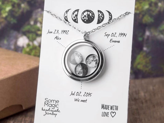 Custom Moon Phase Necklace Locket, Mother's Day Gift For Mom, Anniversary Birthday Gift For Women, Personalized Gift For Her, Wife, KP.9