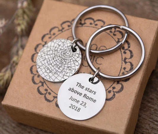 Personalized Star Map Keychain for Men, Customized Birthday or Anniversary Gift for Boyfriend or Husband, Stars by Date Keyring for Him RP.2