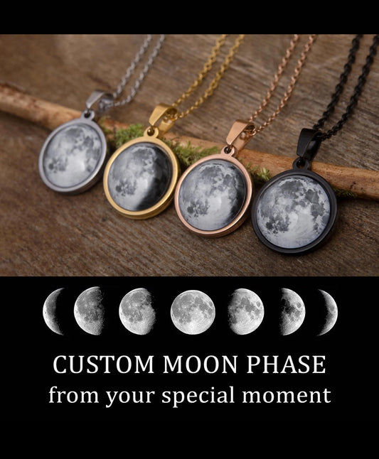 Custom Birth Moon Phase Necklace, Mother's Day Gift For Mom, Personalized Jewelry Birthday Gift For Women, Anniversary Gift For Her, KP.7