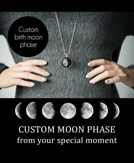 Custom Birth Moon Phase Necklace, Personalized Jewelry Gift for Women, Anniversary Gift for Her, Lunar Necklace, Night Sky Jewelry, KP.7