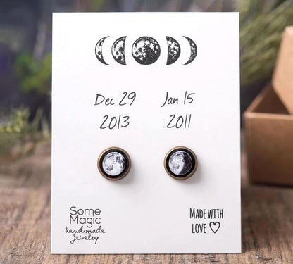 Custom Moon Phase Earrings, Birthday Gift for Women, Girlfriend Gift, Custom Birth Moon, Personalized Jewelry Gift, Moon Studs, AU.1