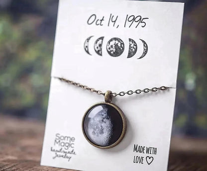Personalized Moon Phase Necklace for Her Showing the Moon from Your Special Date - a Meaningful Birthday or Anniversary Gift for Women, KP.7