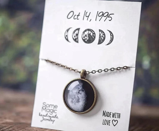 Personalized Moon Phase Necklace for Her Showing the Moon from Your Special Date - a Meaningful Birthday or Anniversary Gift for Women, KP.7