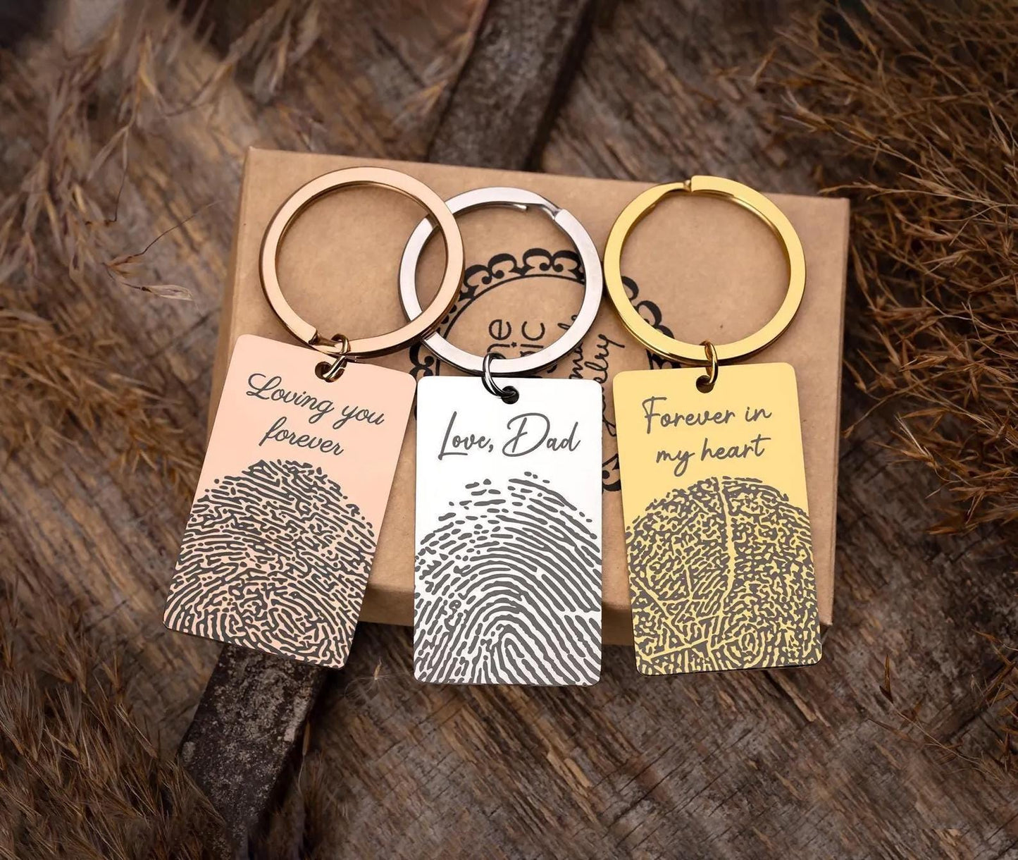 Memorial Keychain with Actual Thumbprint - Personalized Fingerprint Remembrance Gift - Custom Engraved Keyring for Loss of Father, C.2