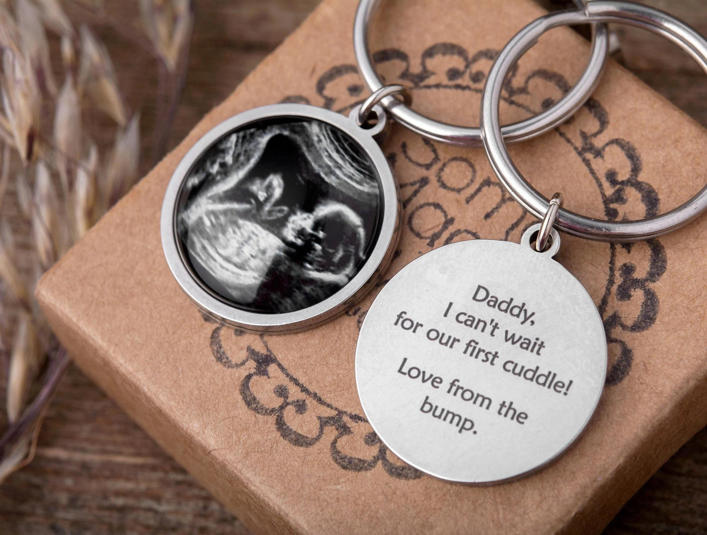 Personalized Your Baby Scan Keychain, Pregnancy Ultrasound Keyring, Sonogram Picture Photo Expecting Father New Dad Daddy To Be Gift, C.1