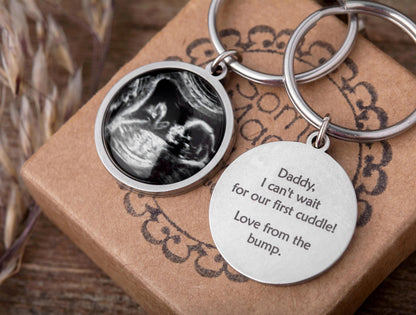 Personalized Your Baby Scan Keychain, Pregnancy Ultrasound Keyring, Sonogram Picture Photo Expecting Father New Dad Daddy To Be Gift, C.1