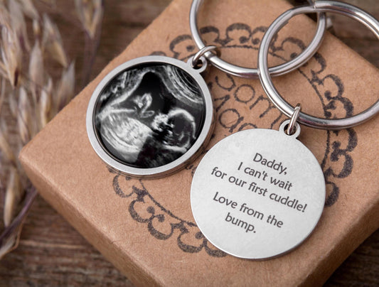 Personalized Your Baby Scan Keychain, Pregnancy Ultrasound Keyring, Sonogram Picture Photo Expecting Father New Dad Daddy To Be Gift, C.1