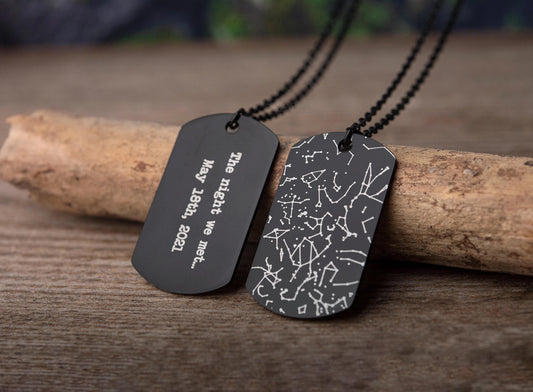 Star Map Necklace for Him, Custom Engraved Dog Tag Pendant for Men, Personalized Stars Jewelry, Anniversary or Birthday Boyfriend Gift, KP.4