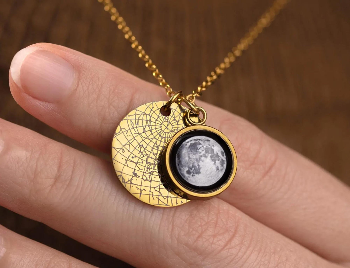 Personalized Moon Phase and Star Map by Date Necklace, Mother's Day Gift for Mom, Birthday Gift for Daughter, Custom Birth Jewelry, KP.7