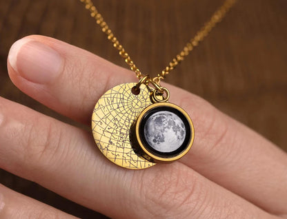 Personalized Moon Phase and Star Map by Date Necklace, Mother's Day Gift for Mom, Birthday Gift for Daughter, Custom Birth Jewelry, KP.7