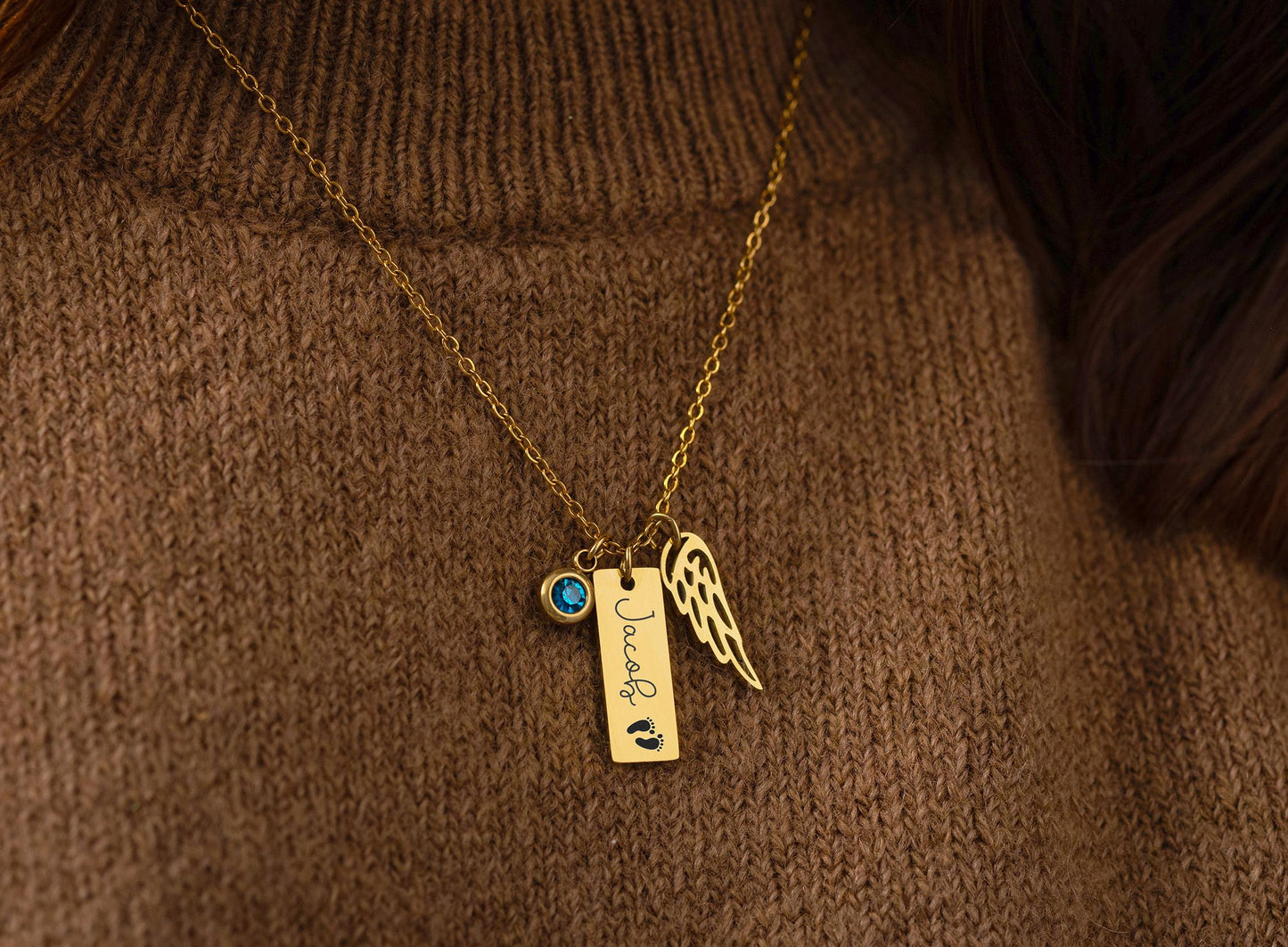 Sympathy Gift for Baby Loss - Memorial Necklace with Angel Wing & Birthstone - Miscarriage Gift - Loss of Baby or Child Loss Grief Gift KP.5