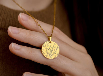 Engraved Star Map by Date Necklace, Custom Globe Stars Engraved Necklace, Personalized Birthday Gift for Her, Rose Gold Silver Black, KP.4