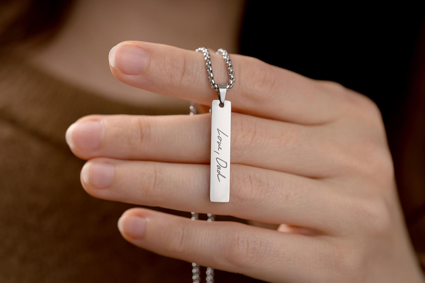 Bereavement Gift with Fingerprint and Handwriting, Personalized Memorial Necklace Keepsake Gift for Him or Her, Loss of Father or Mother C.2