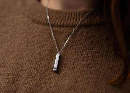 Star Map Necklace with Hidden Message, Double Layered Custom Engraved Silver Vertical Bar Necklace, Personalized Jewelry Gift for Her, KP.4