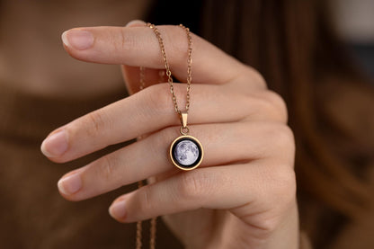 Custom Moon Phase by Date Necklace, Jewelry Gift for Daughter, Girlfriend Anniversary Gift, Personalized Birthday Gift for Her, KP.13