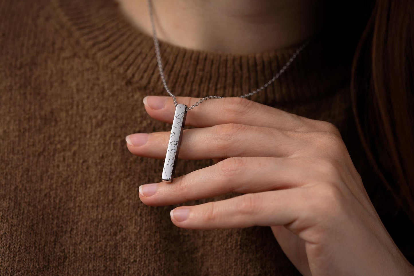 Custom Star Map Necklace, Engraved Night Sky Vertical Gold Bar Necklace, Customize Stainless Steel Pendant Personalized Jewelry Gift, KP.4