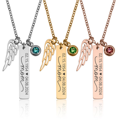 Loss of Mom Bereavement Gift Personalized Necklace with Wing and Birthstone Charm, Custom Memorial Jewelry, Sympathy Gift for Her, KP.6