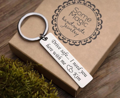 Drive Safe Keychain with Custom Name - Keyring for Couples, Boyfriend or Girlfriend, Husband, Wife, or New Driver Passing License Test, C.2