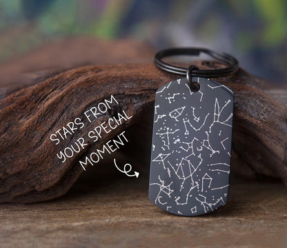 Custom Star Map by Date Keychain, Engraved Personalized Keyring, Birthday Gift for Men, Him, Father, Dad, Husband, Fiancée, Boyfriend, RP.2